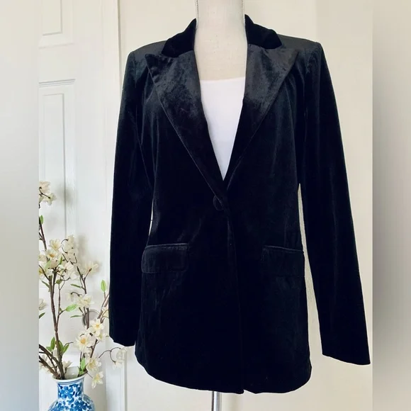 Nine West Cara Santana X Black Velvet Blazer Jacket - Picture 8 of 16